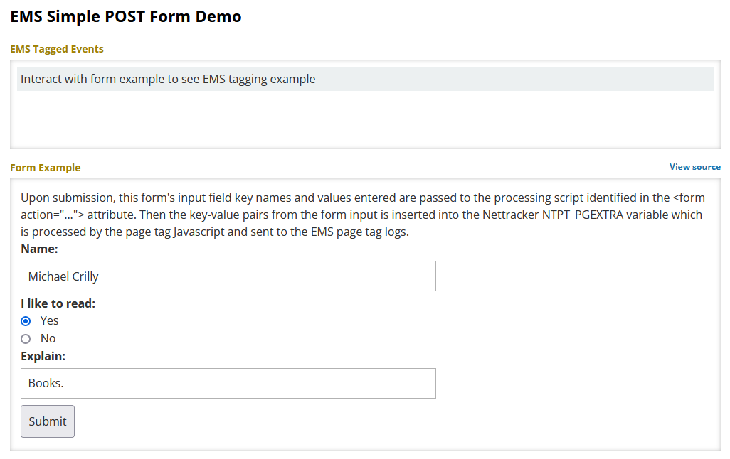 EMS POST Form Example